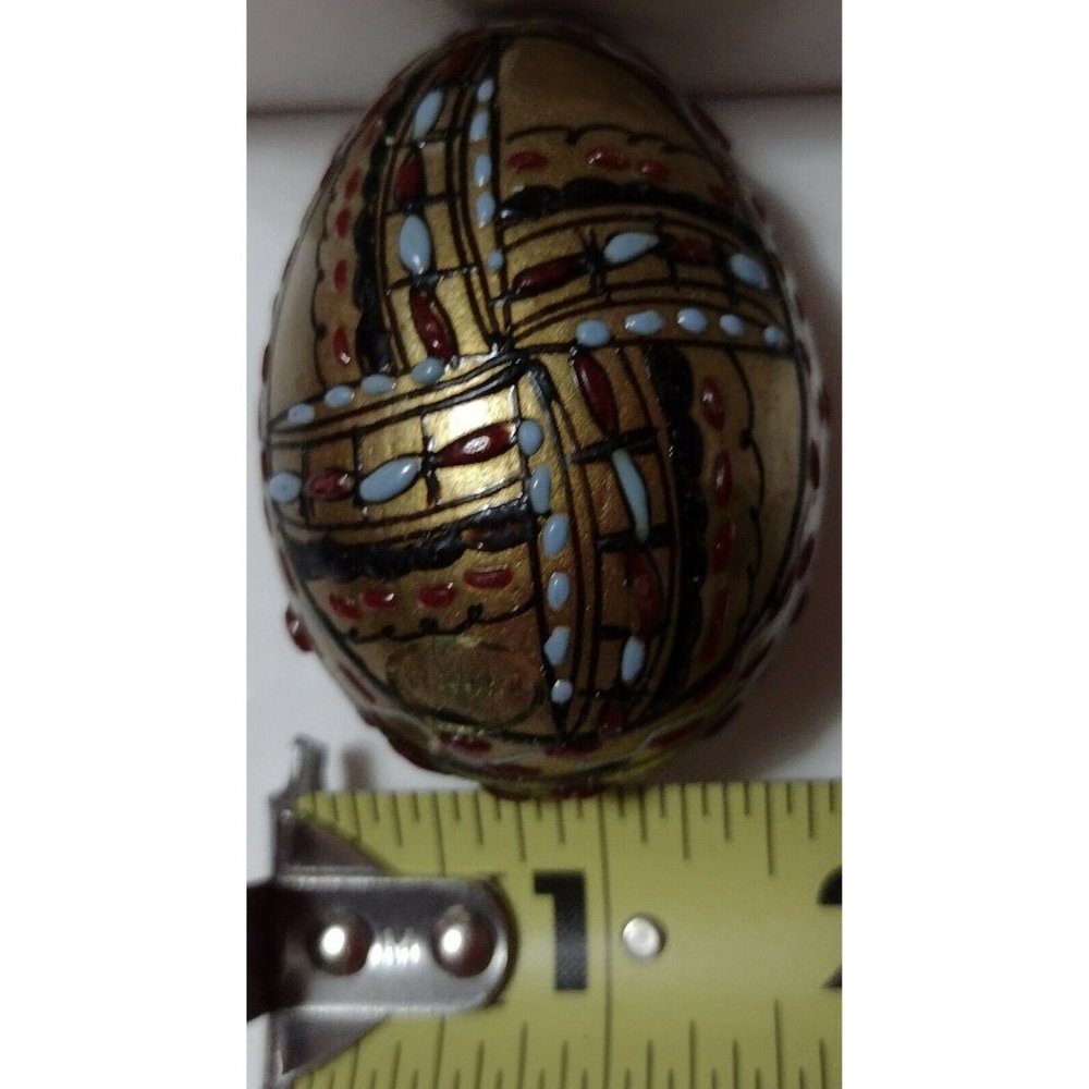 Vintage Romanian Pysanky Hand Painted Real Easter Egg Gold Red Blue Segmented
